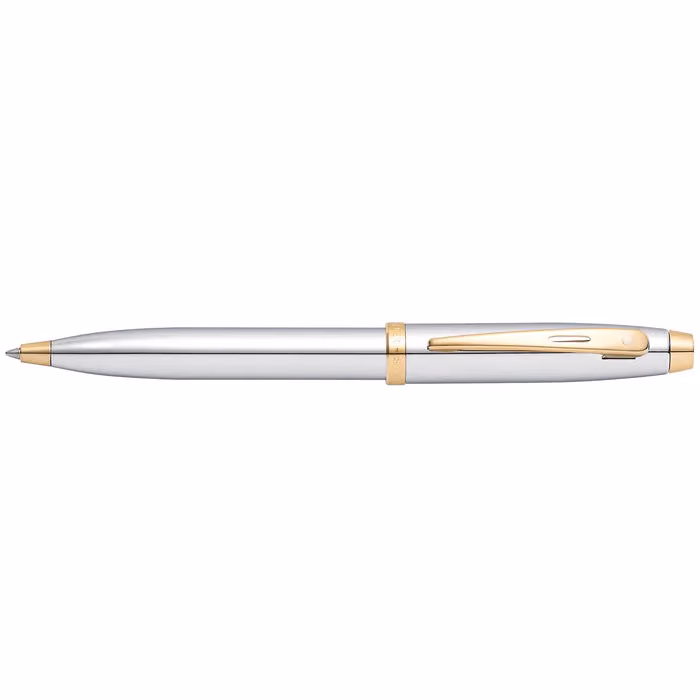Sheaffer 100 Chrome with Gold Trims Ballpoint Pen - Chrome Gold Trims