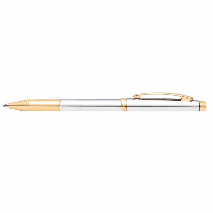 Sheaffer 100 Chrome with Gold Trims Rollerball Pen - Chrome Gold Trims
