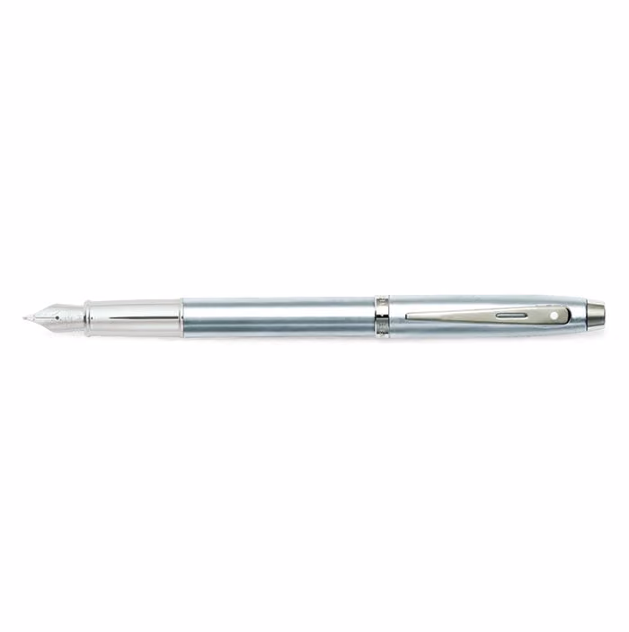 Sheaffer 100 Brushed Chrome Fountain Pen With Chrome Trims - Medium - Brushed Chrome barrel and cap featuring Chrome-plated appointments