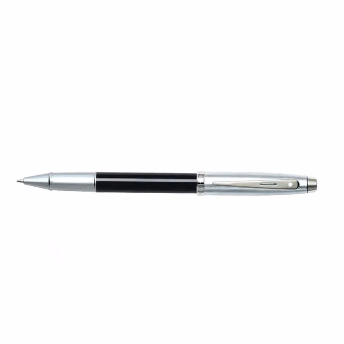 Sheaffer 100 Glossy Black Barrel Brushed Chrome Cap Rollerball Pen - Glossy Black Barrel Brushed Chrome Cap