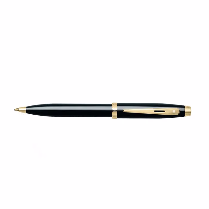 Sheaffer 100 Glossy Black Ballpoint Pen With Gold Trims - Glossy Black featuring Gold-plated appointments