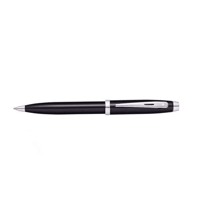 Sheaffer 100 Glossy Black Ballpoint Pen With Chrome Trims - Glossy Black lacquer with Chrome-plated appointments