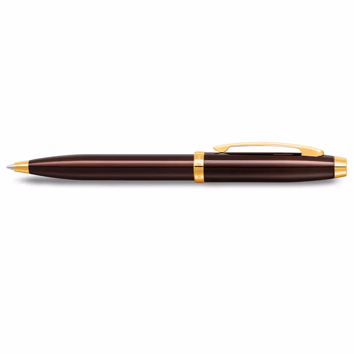 Sheaffer 100 9370 Glossy Coffee Brown Ballpoint Pen With PVD Gold-Tone Trim image 3