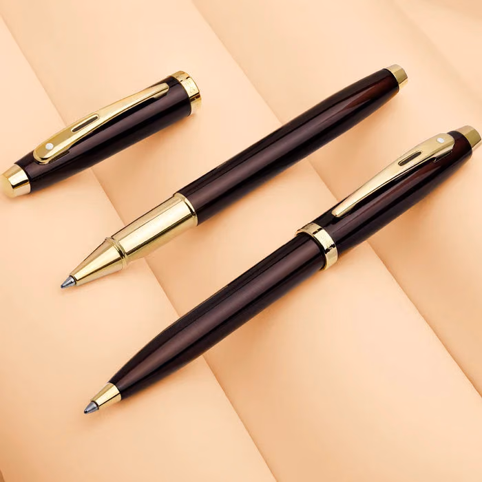 Sheaffer 100 9370 Glossy Coffee Brown Ballpoint Pen With PVD Gold-Tone Trim image 4