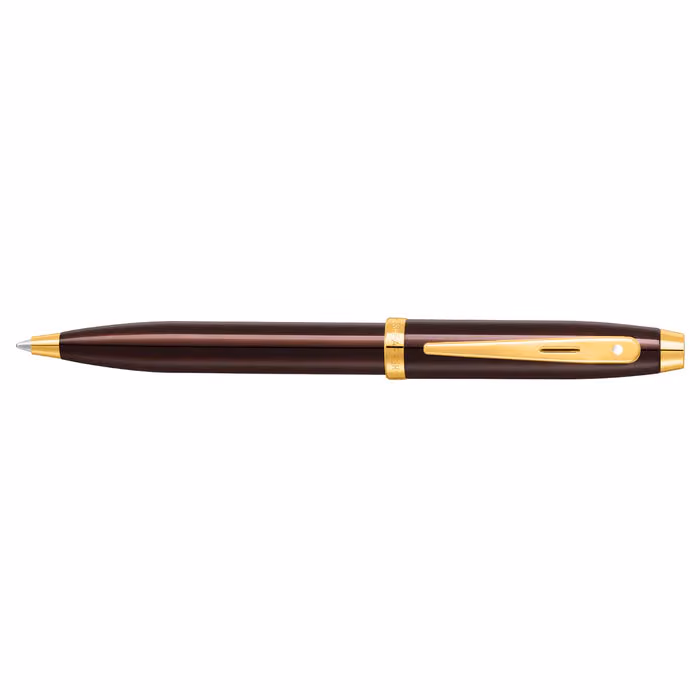 Sheaffer 100 9370 Glossy Coffee Brown Ballpoint Pen With PVD Gold-Tone Trim - Glossy Coffee Brown PVD Gold-Tone Trim