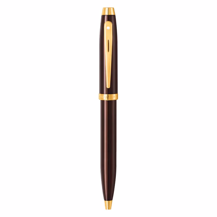 Sheaffer 100 9370 Glossy Coffee Brown Ballpoint Pen With PVD Gold-Tone Trim image 6