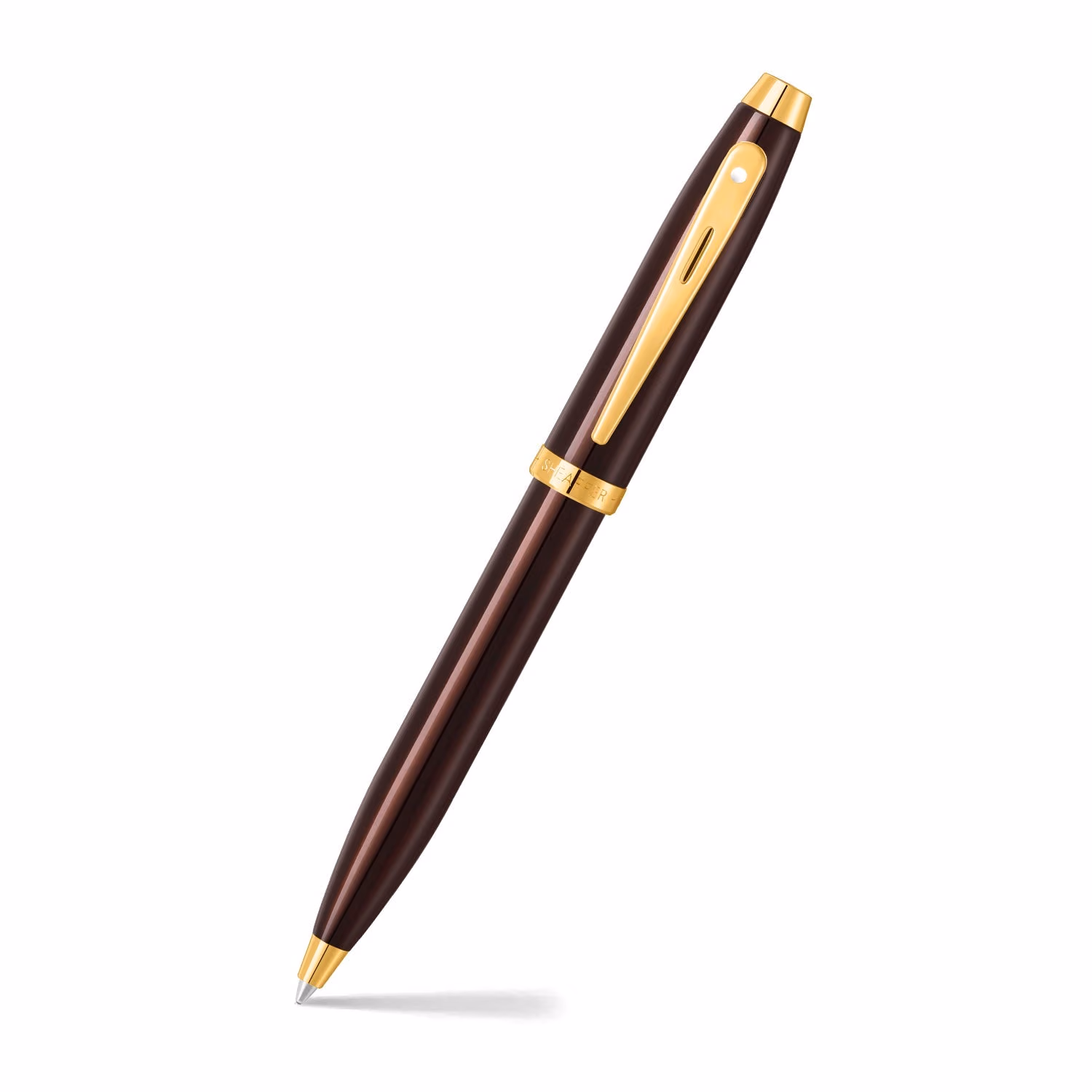 Sheaffer 100 9370 Glossy Coffee Brown Ballpoint Pen With PVD Gold-Tone Trim image 1