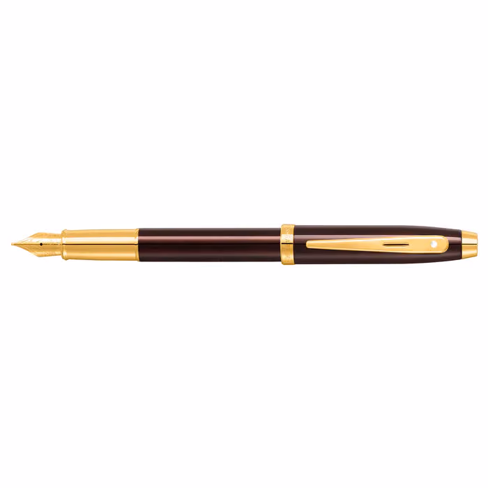 Sheaffer 100 9370 Glossy Coffee Brown Fountain Pen With PVD Gold-Tone Trim - Medium - Glossy Coffee Brown PVD Gold-Tone Trim - Medium