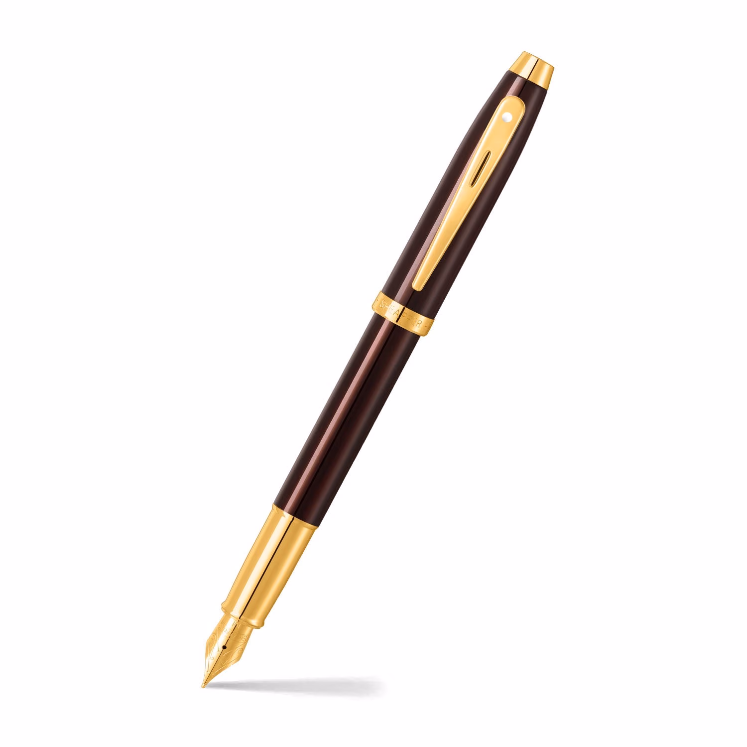 Sheaffer 100 9370 Glossy Coffee Brown Fountain Pen With PVD Gold-Tone Trim - Medium image 1