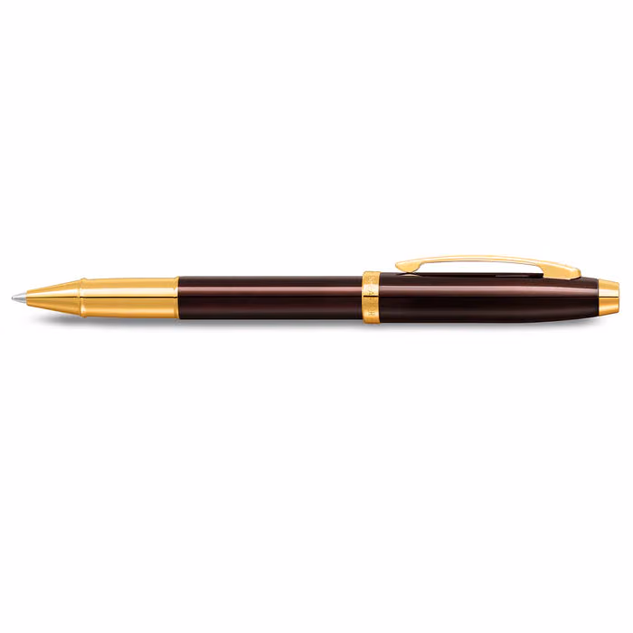 Sheaffer 100 9370 Glossy Coffee Brown Rollerball Pen With PVD Gold-Tone Trim image 3