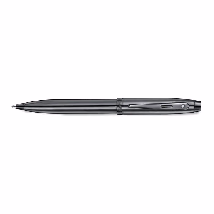 Sheaffer 100 9375 Ionic Gunmetal Grey Ballpoint Pen with Shiny PVD Trims - Glossy gunmetal gray lacquer with glossy gunmetal gray trims