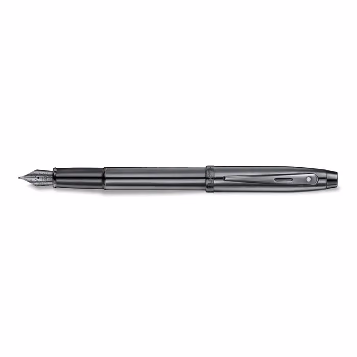 Sheaffer 100 9375 Ionic Gunmetal Grey Fountain Pen with Shiny PVD Trims - Glossy gunmetal gray lacquer with glossy gunmetal gray trims