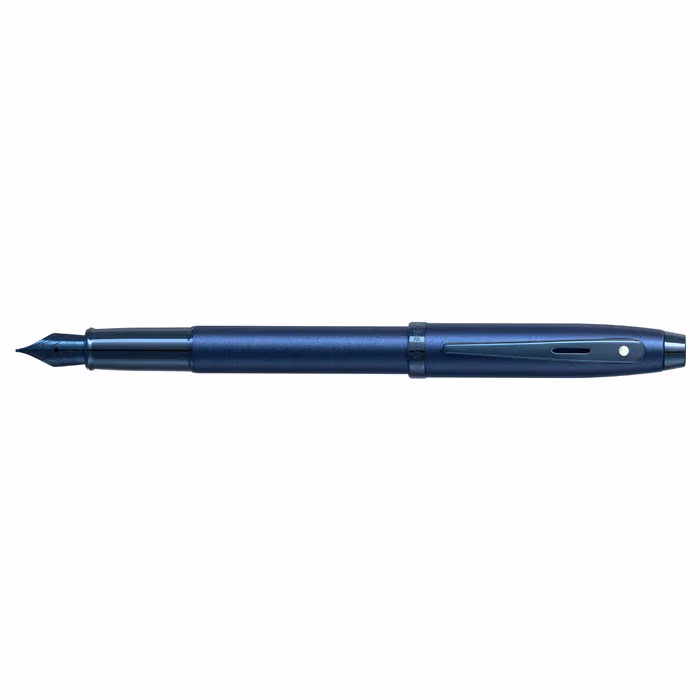 Sheaffer 100 9371 Satin Blue Fountain Pen With PVD Blue Trim - Medium - Satin Blue PVD Blue Trim - Medium