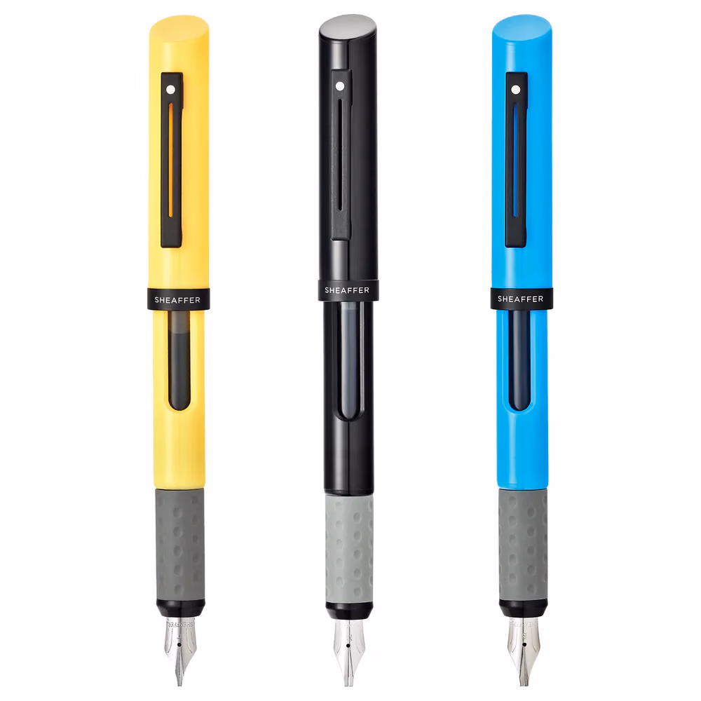 Sheaffer Calligraphy Glossy Black, Blue and Yellow Fountain pens Maxikit in Hangsell - F, M, B nibs image 5