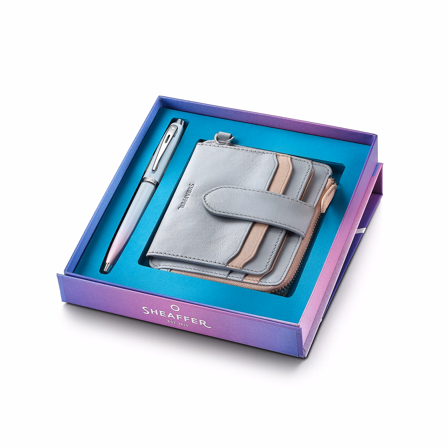 Sheaffer Gift Set . Expressions Blue Pink Pearlised Gradient Chrome-plated Trims Ballpoint image 1