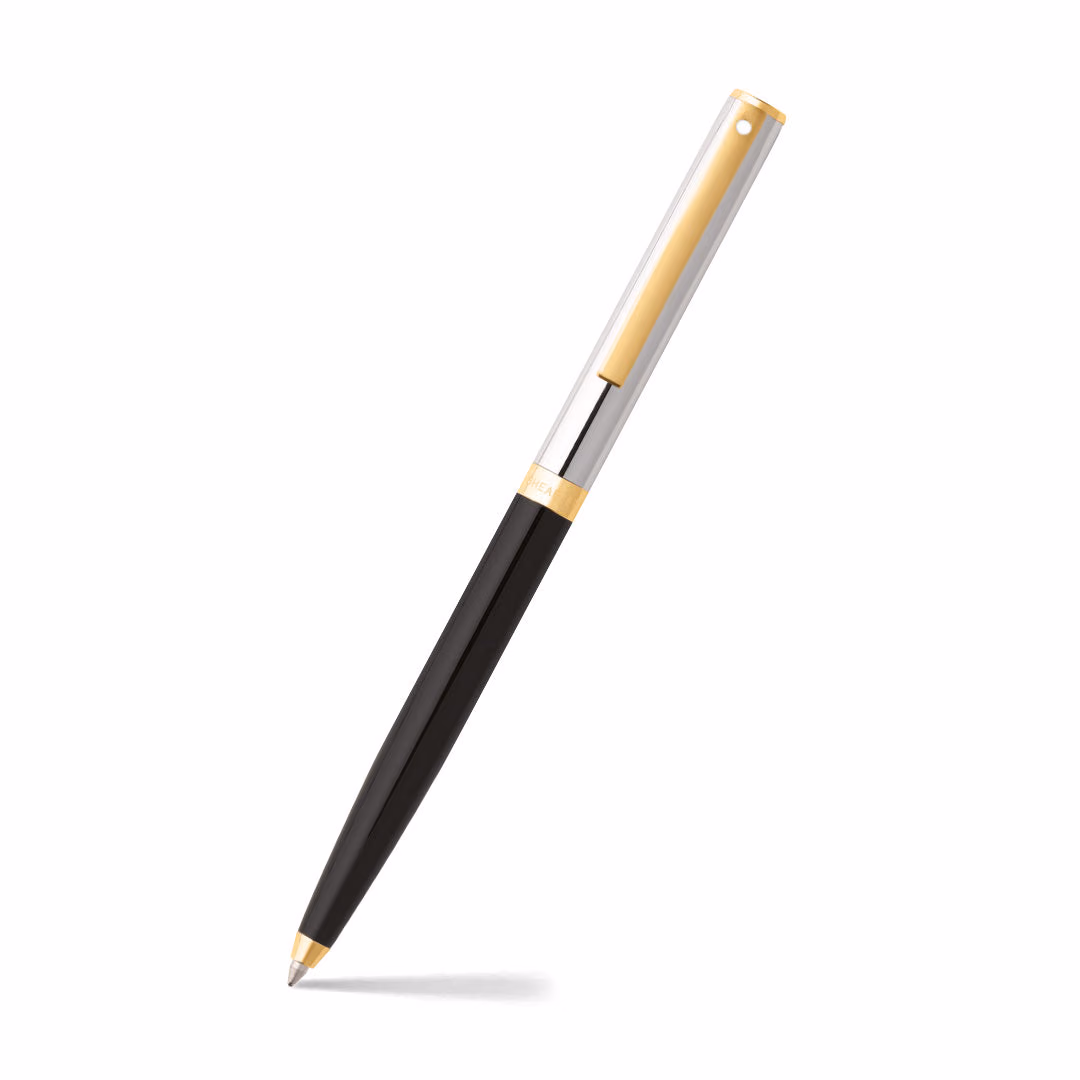 Sheaffer SAGARIS 9475 Gloss Black Barrel and Chrome Cap Ballpoint Pen With Gold Tone Trim - Gloss Black Barrel and Chrome Cap With Gold Tone  trim