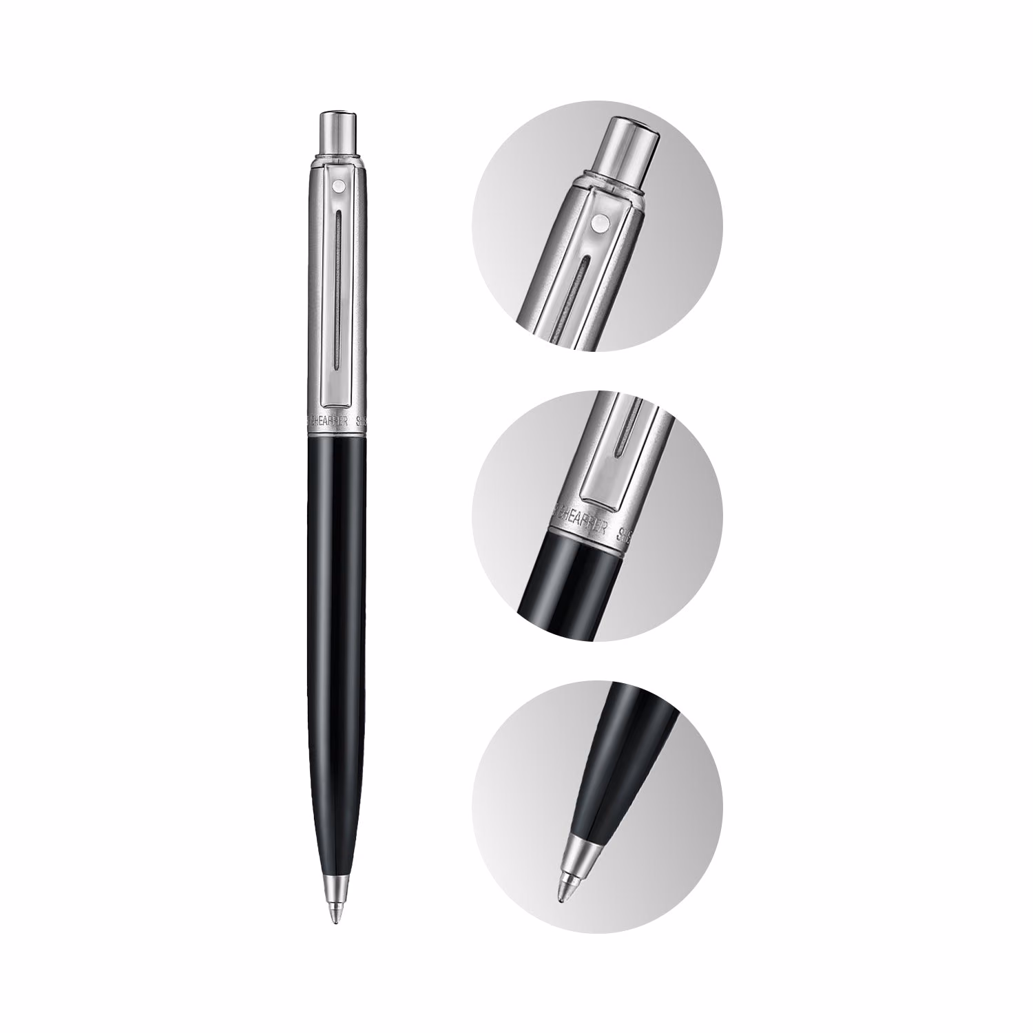 Sheaffer Sentinel Metal 332 Glossy Black Barrel and Brushed Chrome Ballpoint Pen with Chrome Trims image 6