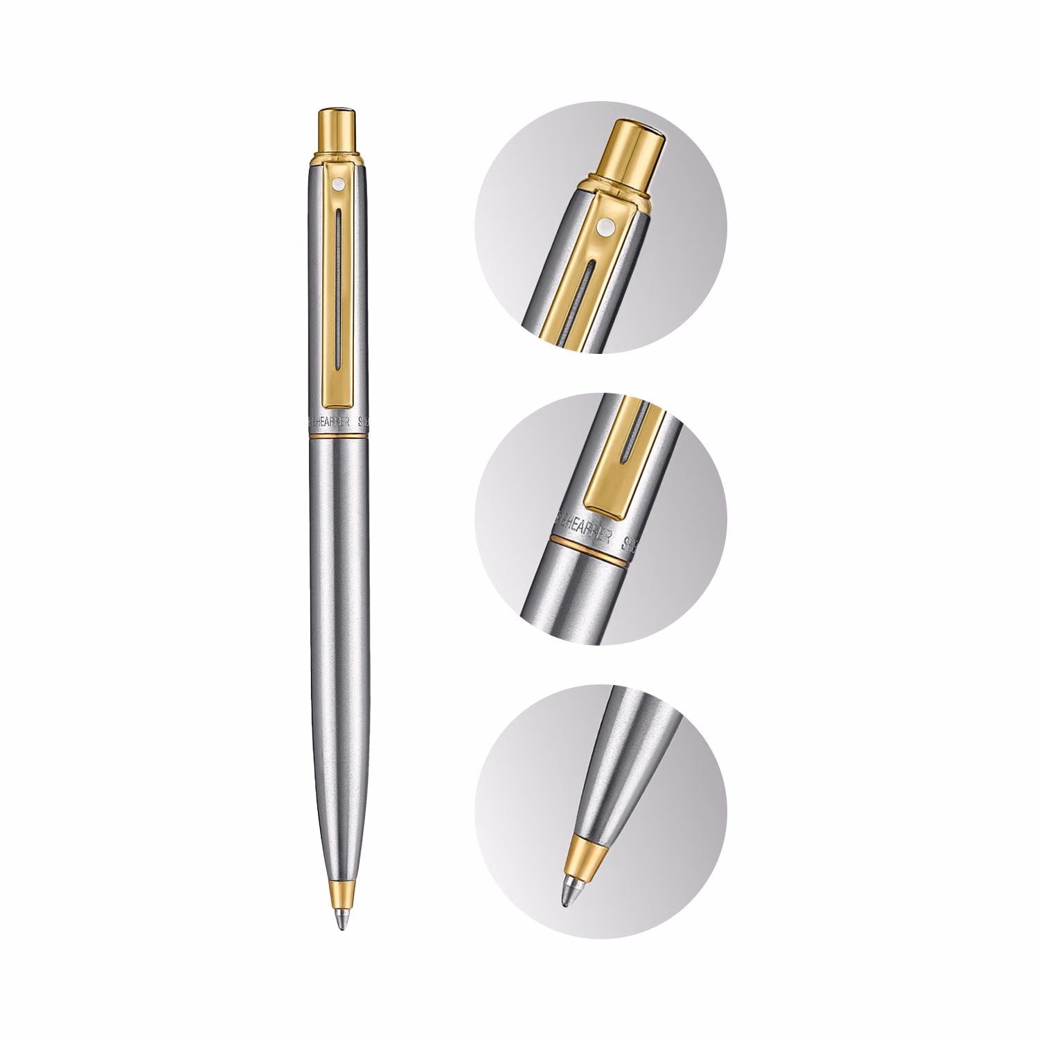Sheaffer Sentinel Metal 333 Brushed Chrome Ballpoint Pen with Gold Trims image 6