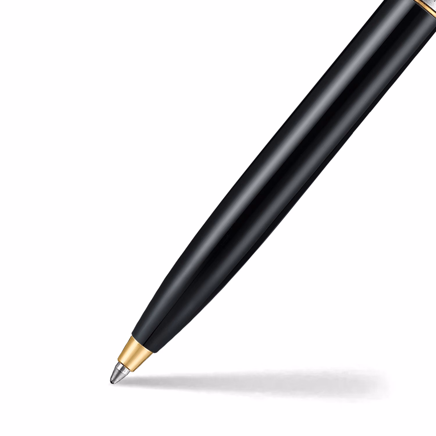 Sheaffer Sentinel Metal 335 Glossy Black Barrel and Brushed Chrome Ballpoint Pen with Gold Trims image 2