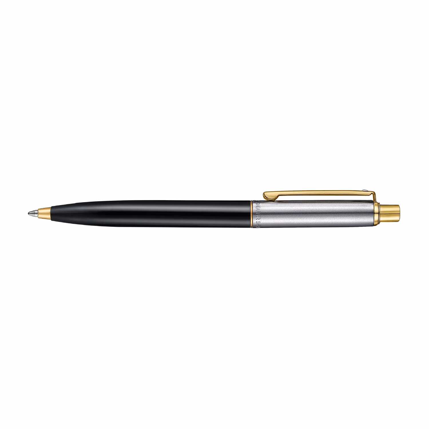 Sheaffer Sentinel Metal 335 Glossy Black Barrel and Brushed Chrome Ballpoint Pen with Gold Trims - Sentinel Metal Glossy Black Barrel Brushed Chrome Gold Trims