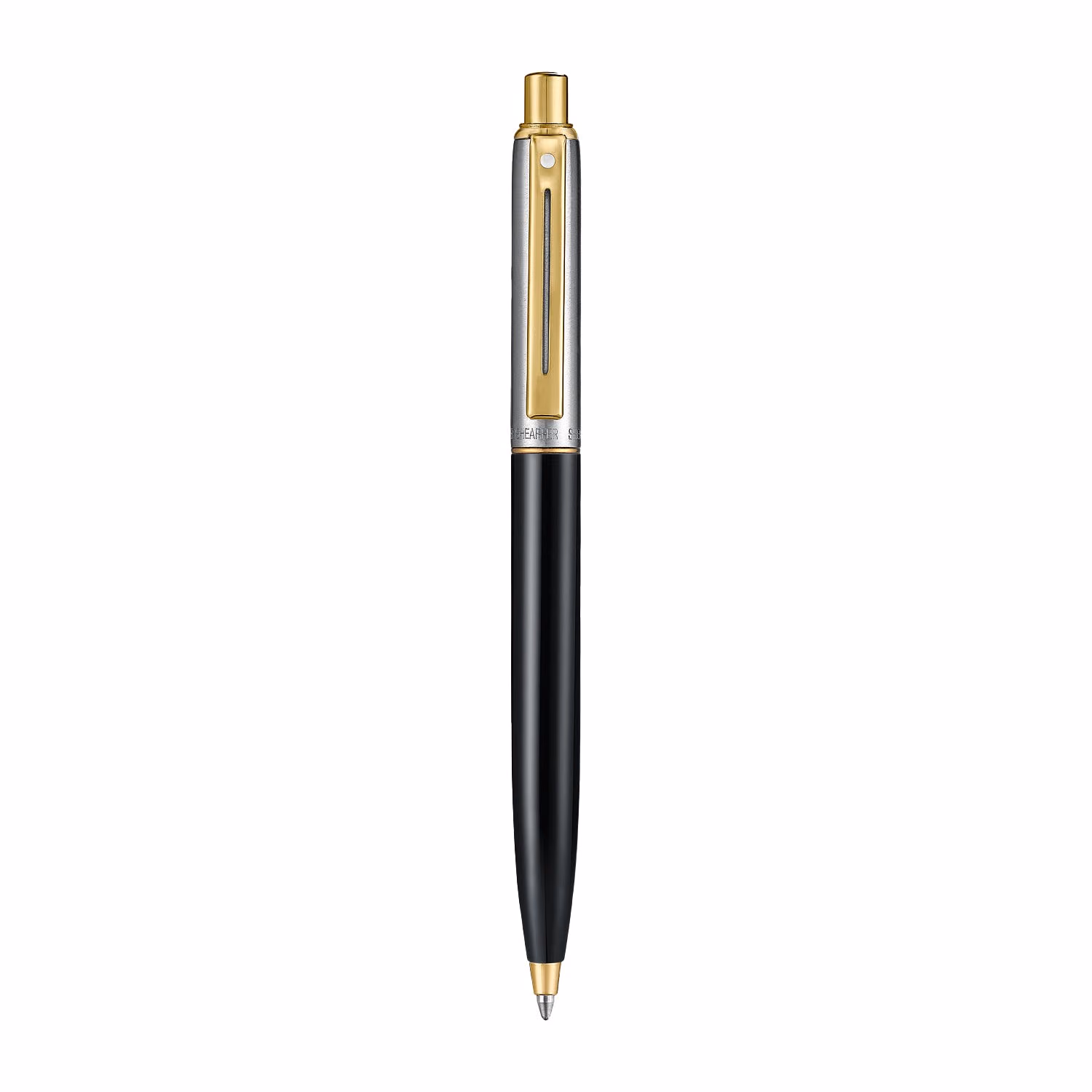 Sheaffer Sentinel Metal 335 Glossy Black Barrel and Brushed Chrome Ballpoint Pen with Gold Trims image 4