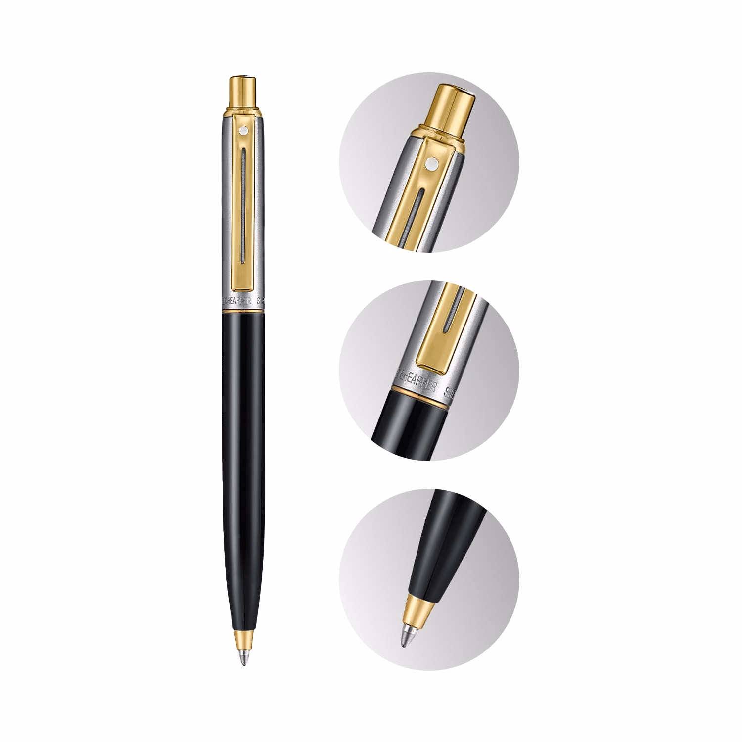 Sheaffer Sentinel Metal 335 Glossy Black Barrel and Brushed Chrome Ballpoint Pen with Gold Trims image 6