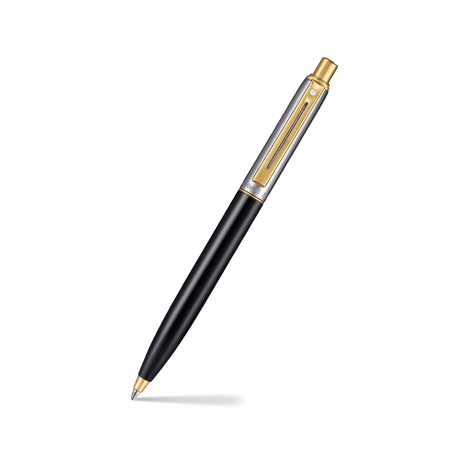 Sheaffer Sentinel Metal 335 Glossy Black Barrel and Brushed Chrome Ballpoint Pen with Gold Trims image 1