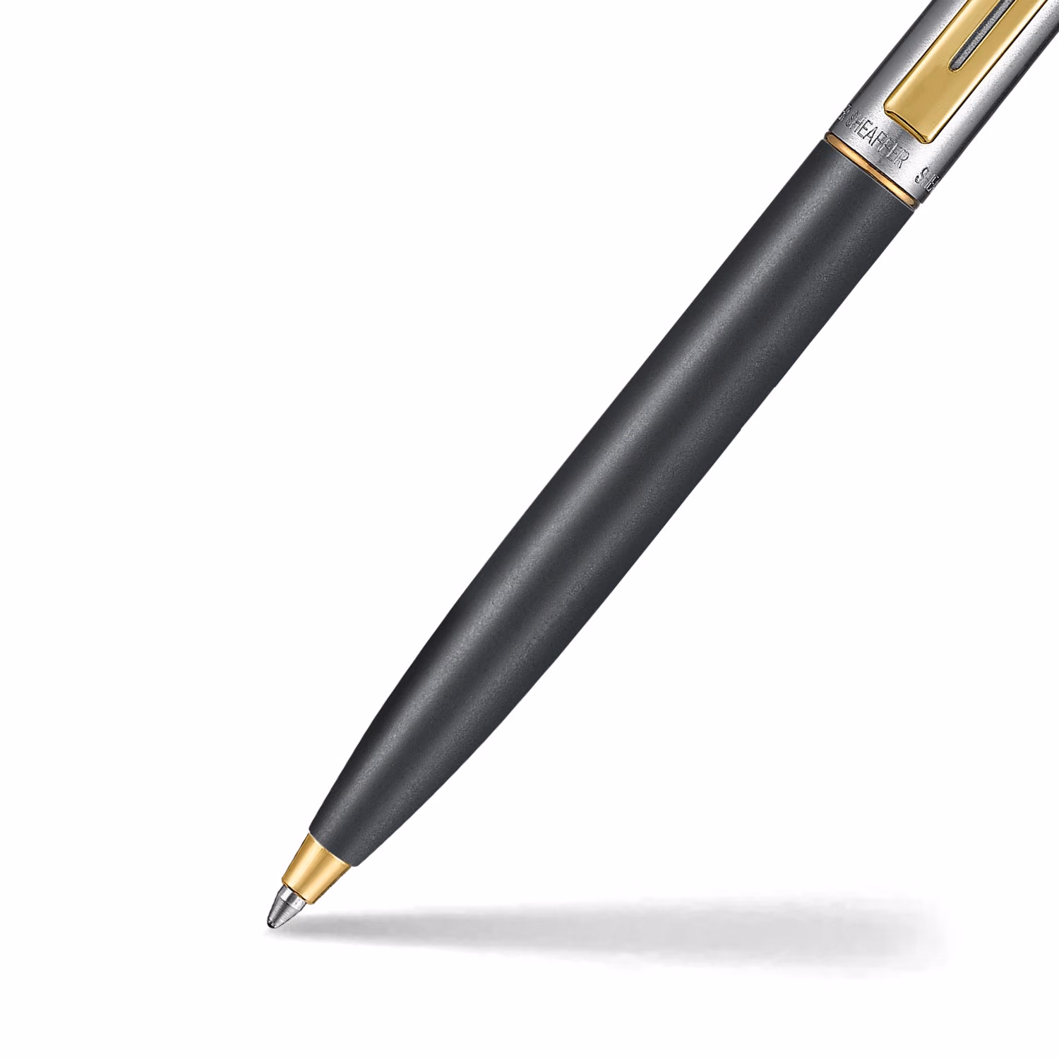 Sheaffer Sentinel Metal 334 Matte Black Barrel and Brushed Chrome Cap Ballpoint Pen with Gold Trims image 2