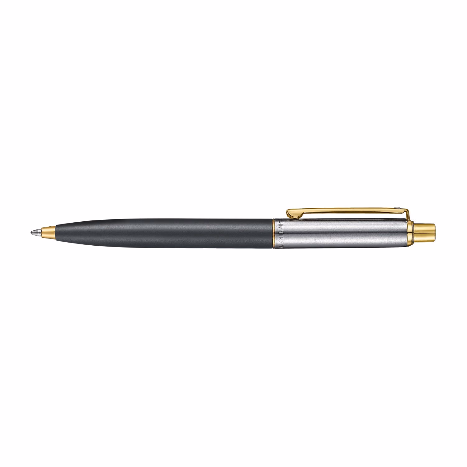 Sheaffer Sentinel Metal 334 Matte Black Barrel and Brushed Chrome Cap Ballpoint Pen with Gold Trims - Sentinel Metal Matte Black Barrel Brushed Chrome Cap Gold Trims