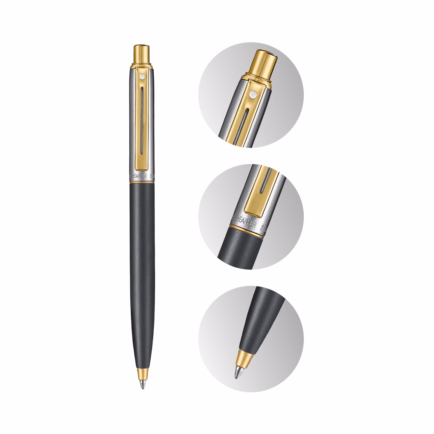 Sheaffer Sentinel Metal 334 Matte Black Barrel and Brushed Chrome Cap Ballpoint Pen with Gold Trims image 6