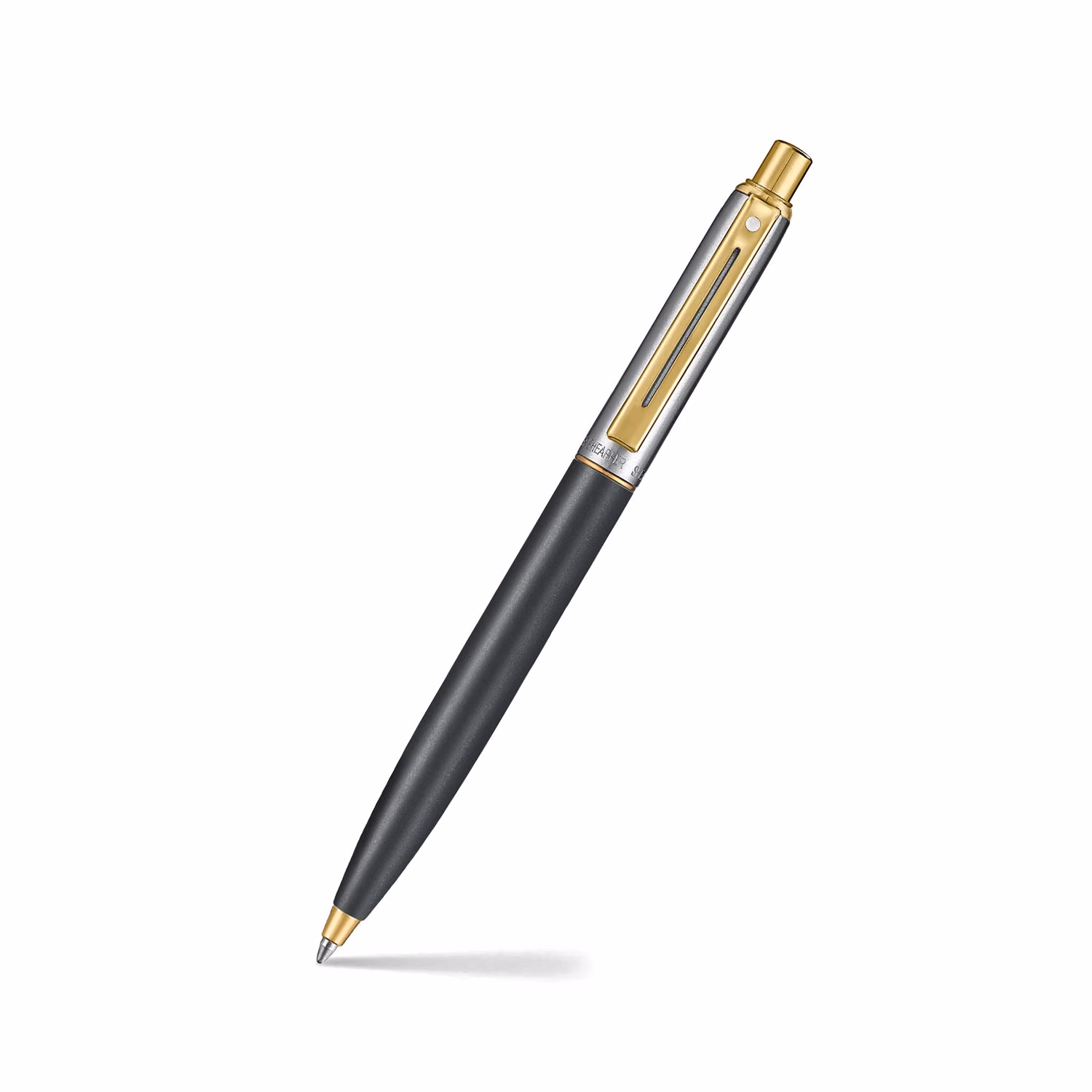 Sheaffer Sentinel Metal 334 Matte Black Barrel and Brushed Chrome Cap Ballpoint Pen with Gold Trims image 1