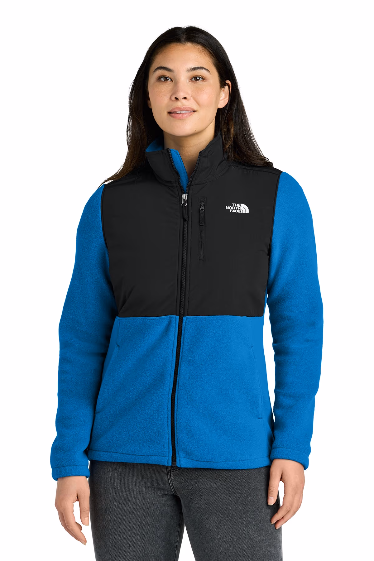 Custom The North Face Women’s Highest Peak Full-Zip Fleece Jacket NF0A8BUR - Hero Blue/ TNF Black