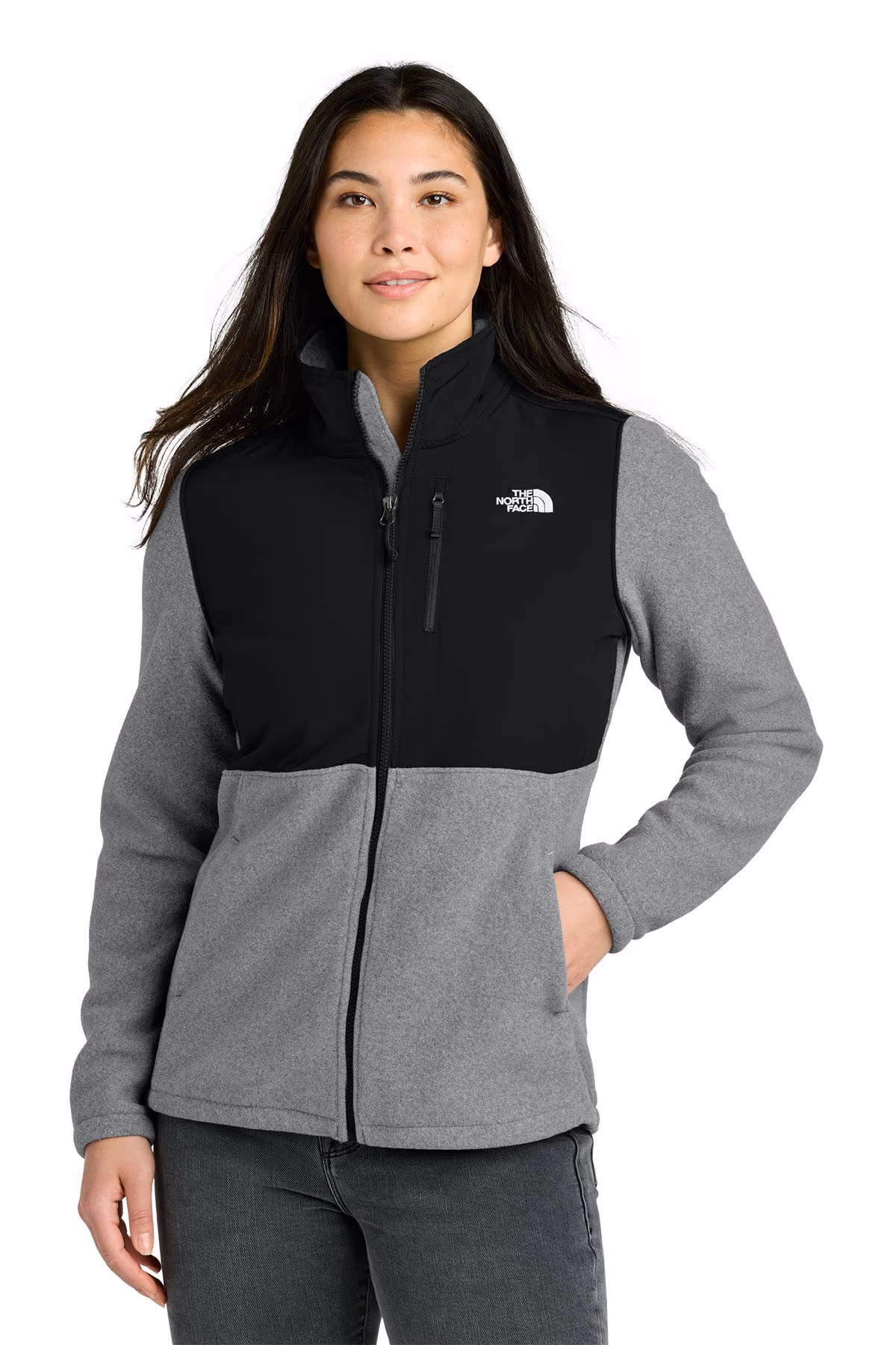 Custom The North Face Women’s Highest Peak Full-Zip Fleece Jacket NF0A8BUR - TNF Medium Grey Heather/ TNF Black