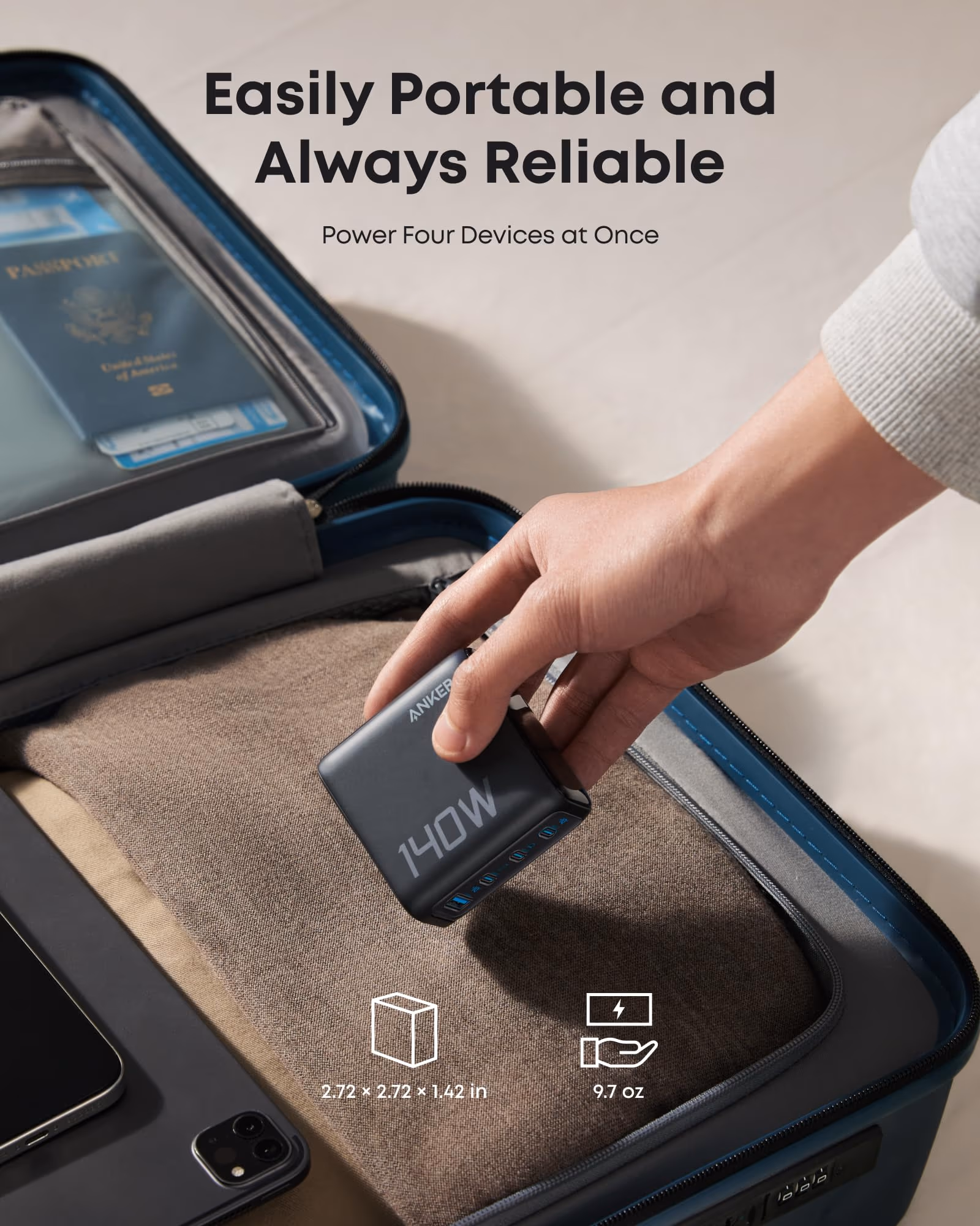 Anker 140W charger compact size for travel
