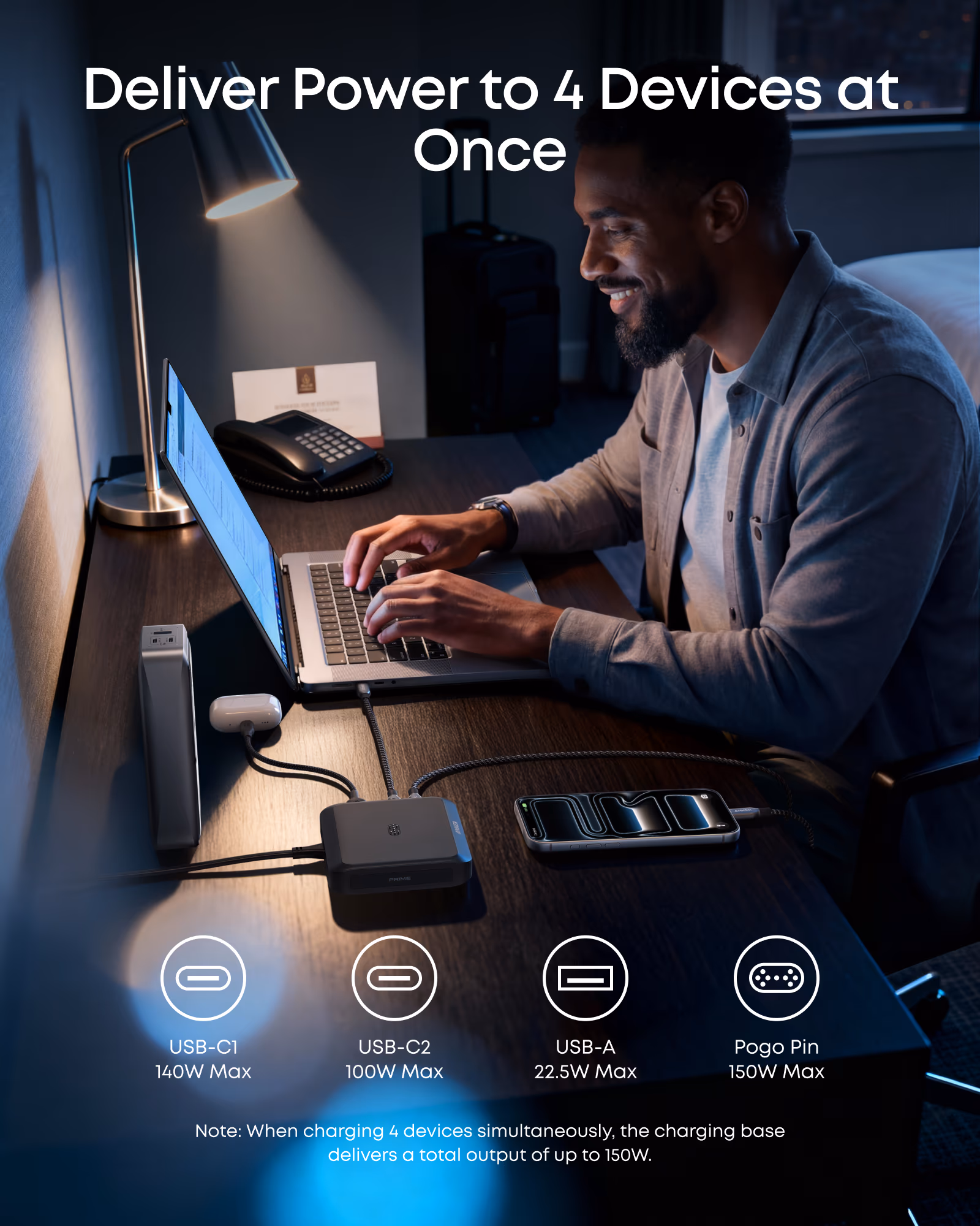 Anker charging base powering four devices