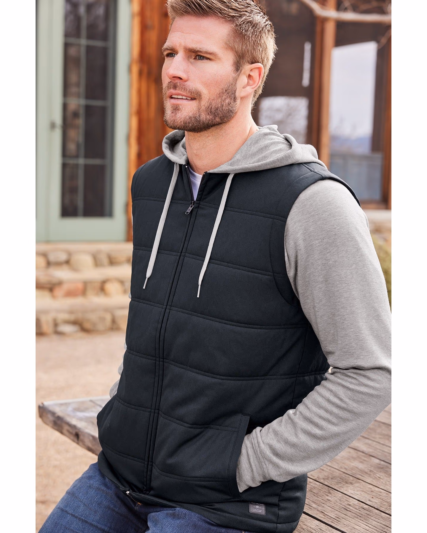 Custom TravisMathew Tides Up Hooded Jacket, Black/ Black Heather