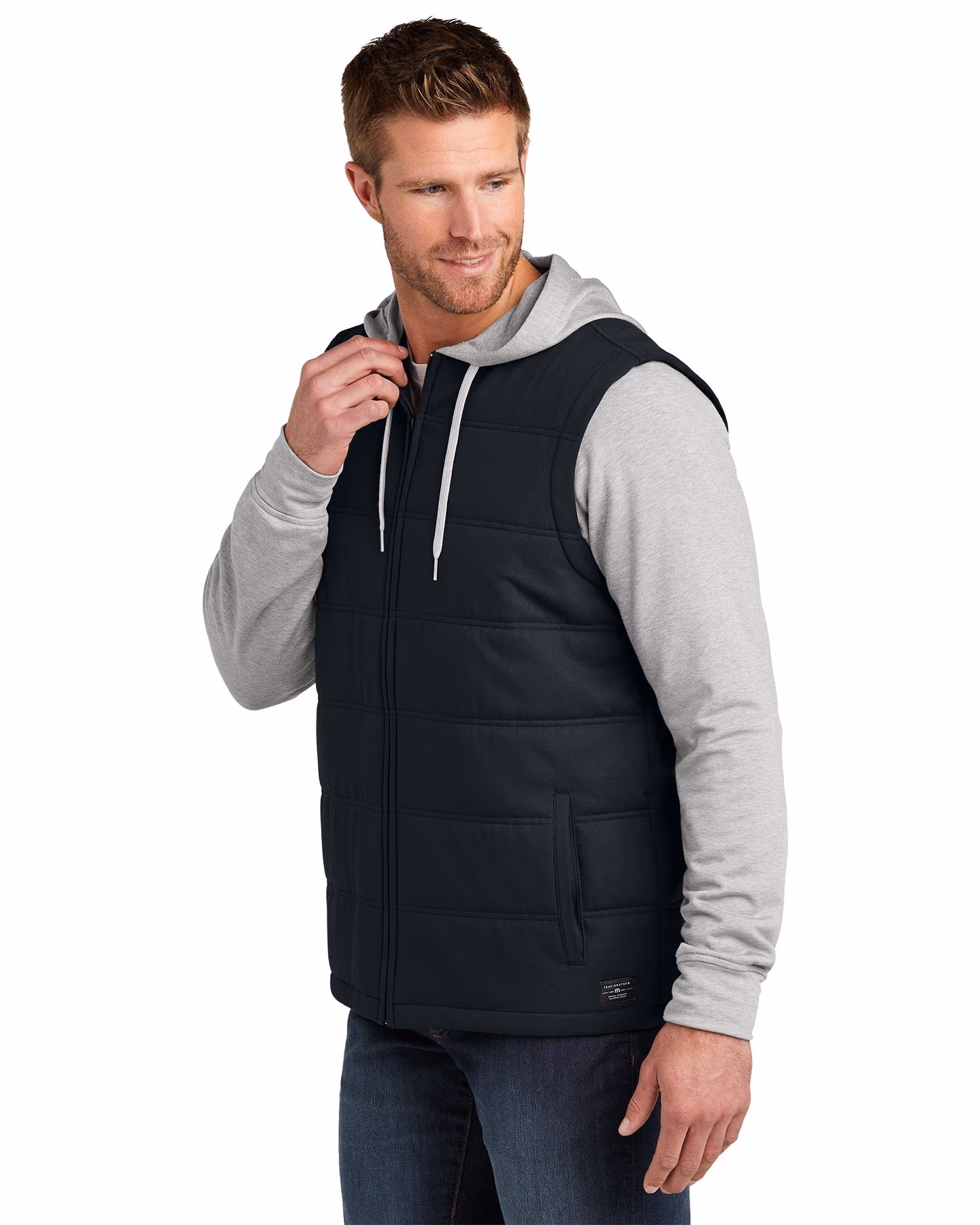 Custom TravisMathew Tides Up Hooded Jacket, Black/ Grey Heather, front view