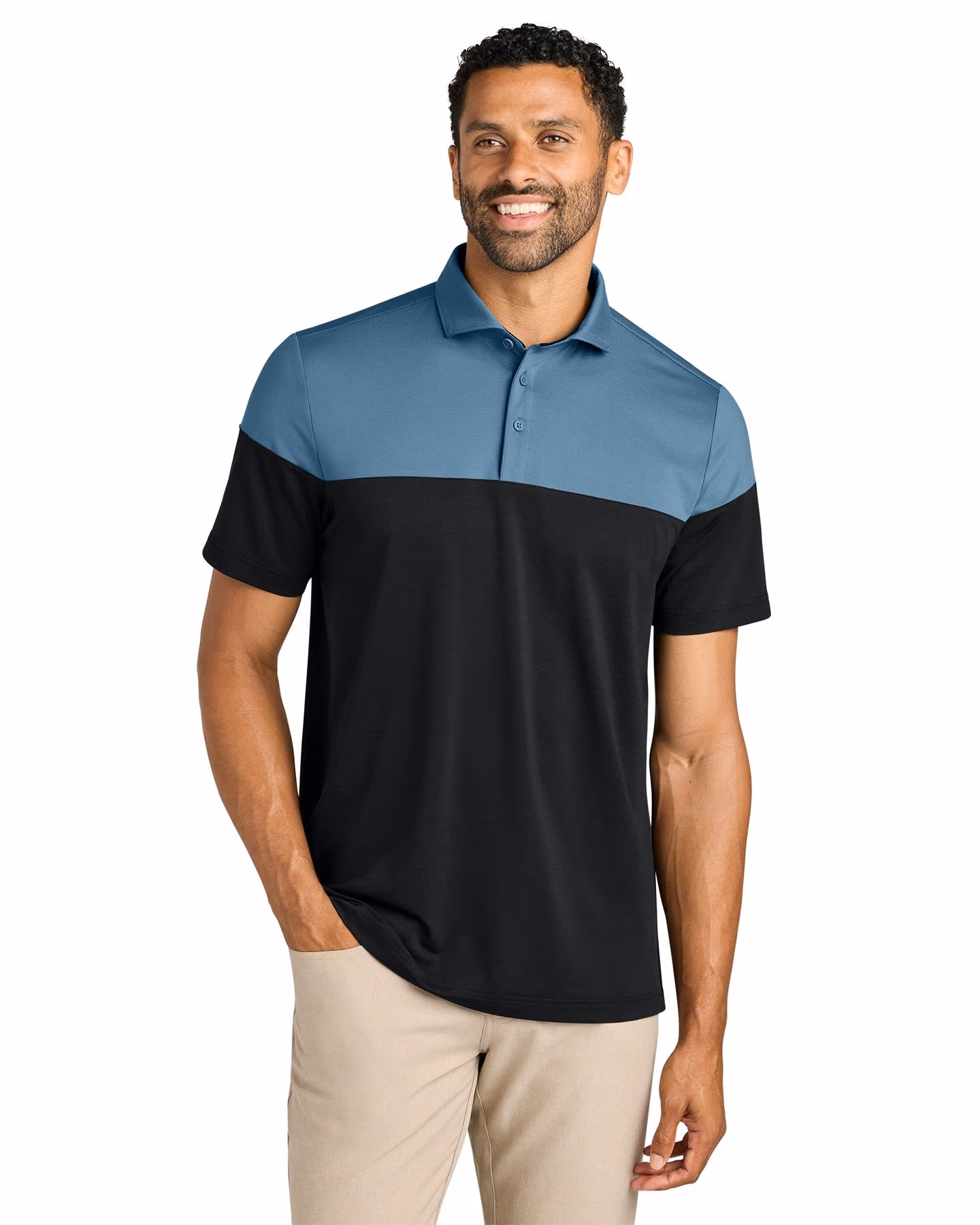 Custom TravisMathew Onward Colorblock Polo TMA42774 - Copen Blue/ Black - 1