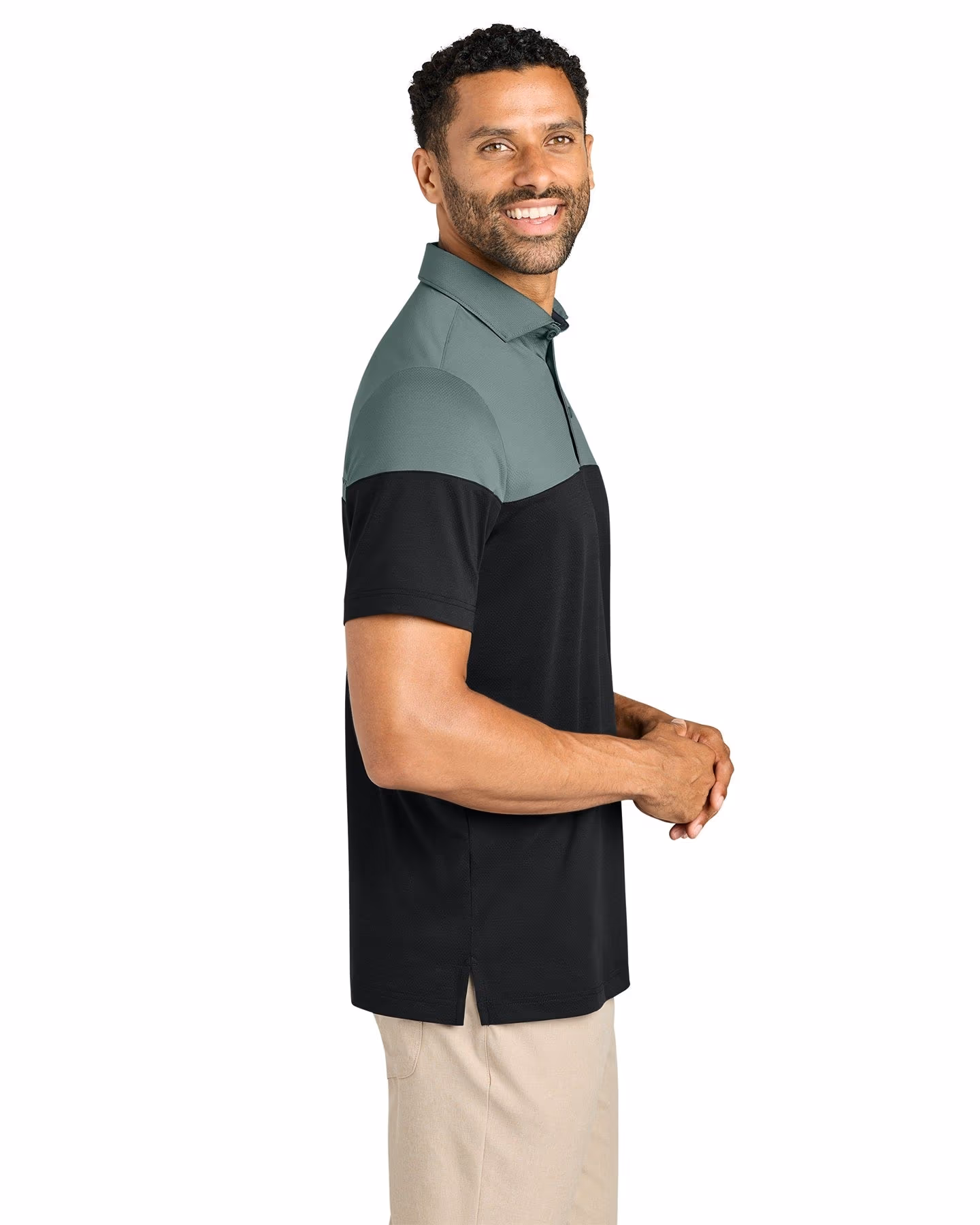 Custom TravisMathew Onward Colorblock Polo, Balsam Green/ Black