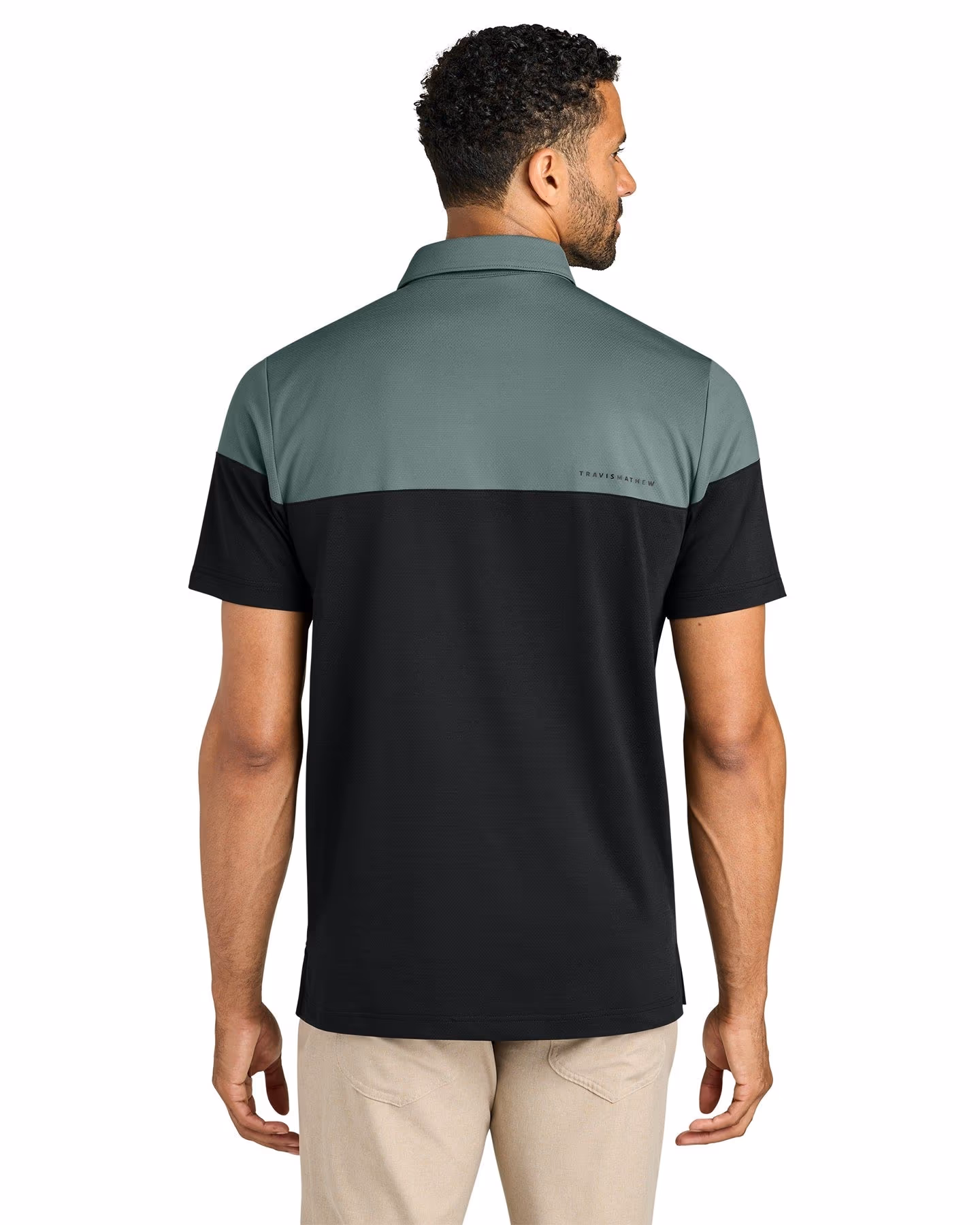 Custom TravisMathew Onward Colorblock Polo, Balsam Green/ Black