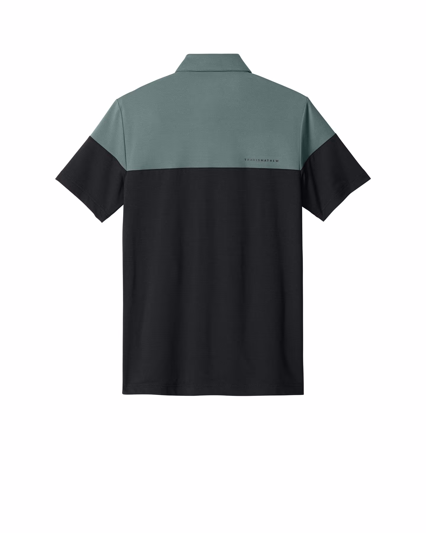 Custom TravisMathew Onward Colorblock Polo, Balsam Green/ Black, front view