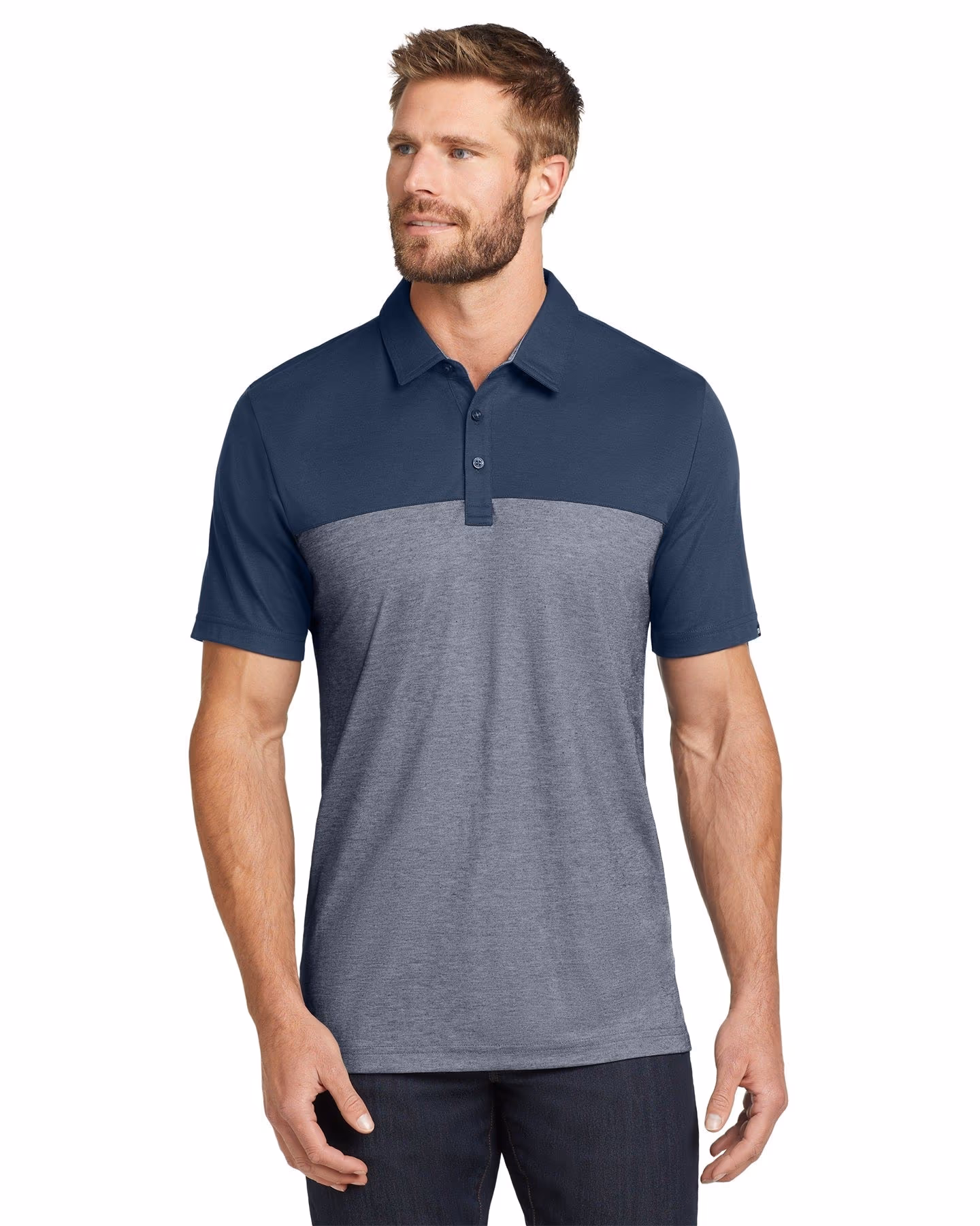 Custom TravisMathew Oceanside Blocked Polo TM1MU414 - Blue Nights/ Blue Nights Heather - 1