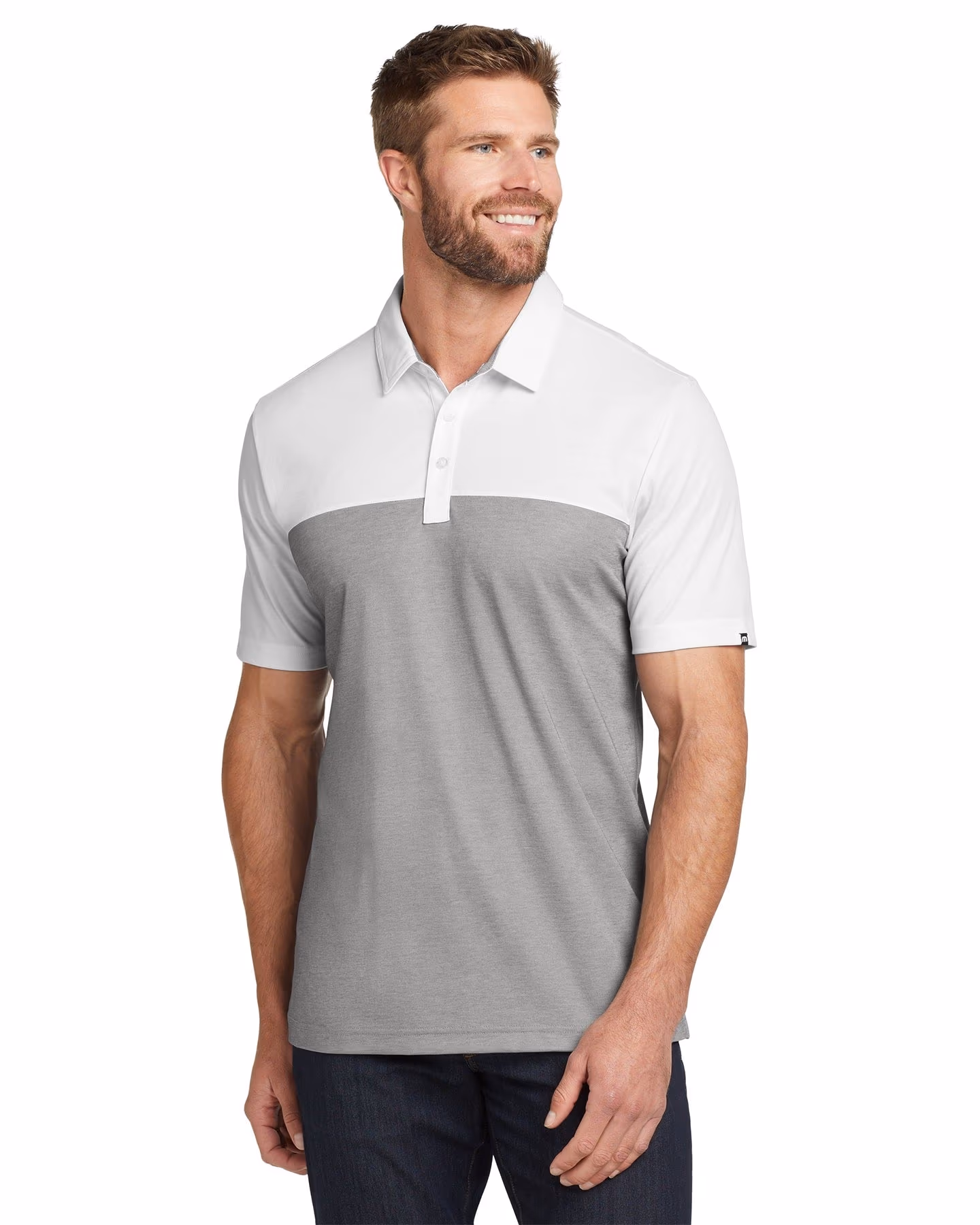 Custom TravisMathew Oceanside Blocked Polo TM1MU414 - White/ Quiet Shade Grey Heather - 1
