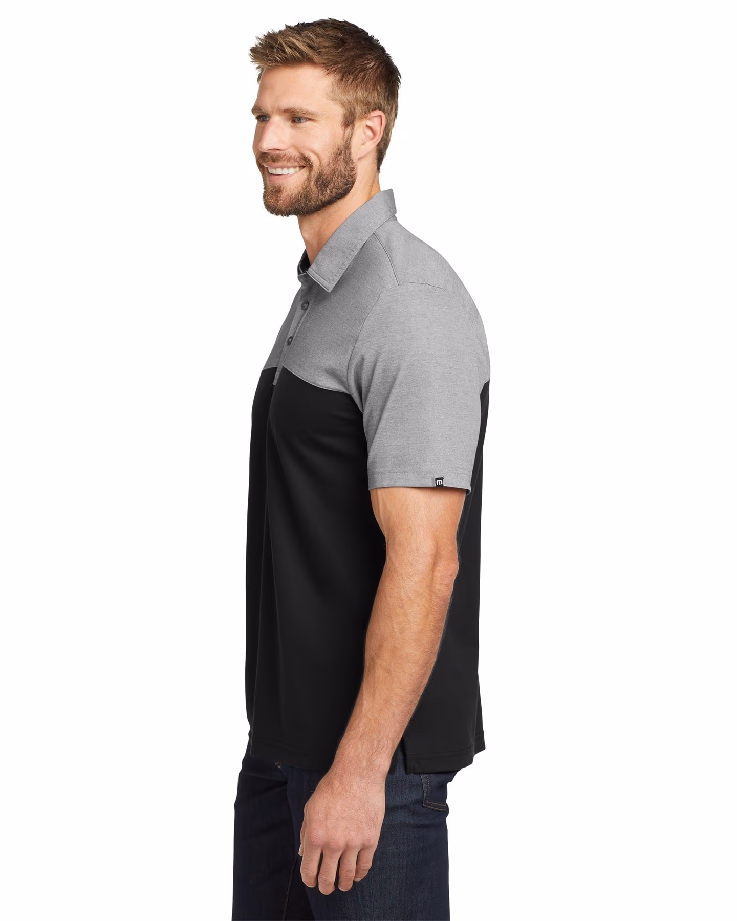 Custom TravisMathew Oceanside Blocked Polo, Black Heather/ Black