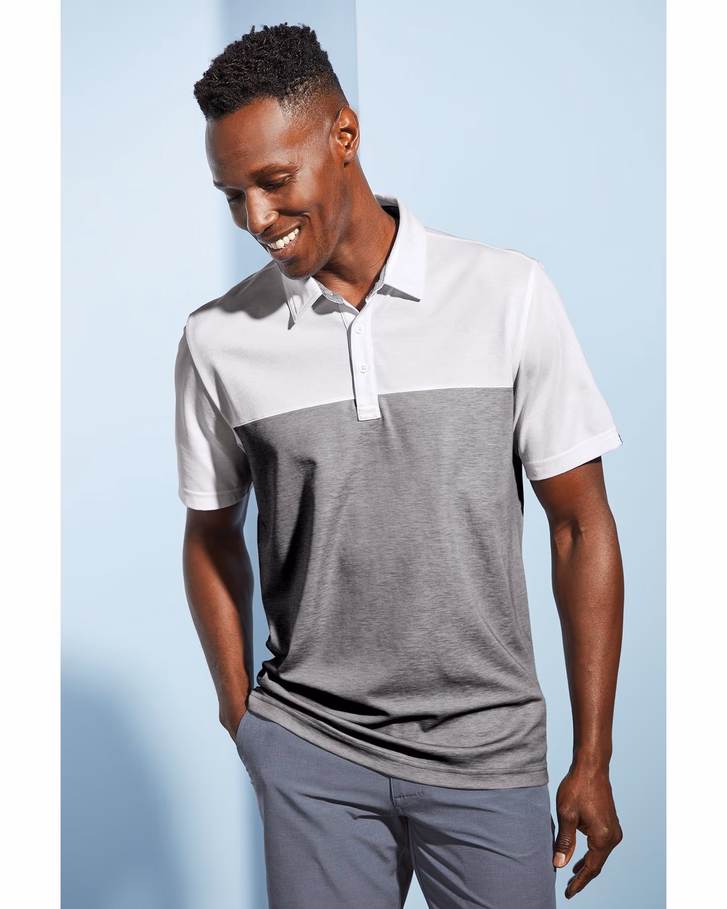 Custom TravisMathew Oceanside Blocked Polo, Black Heather/ Black