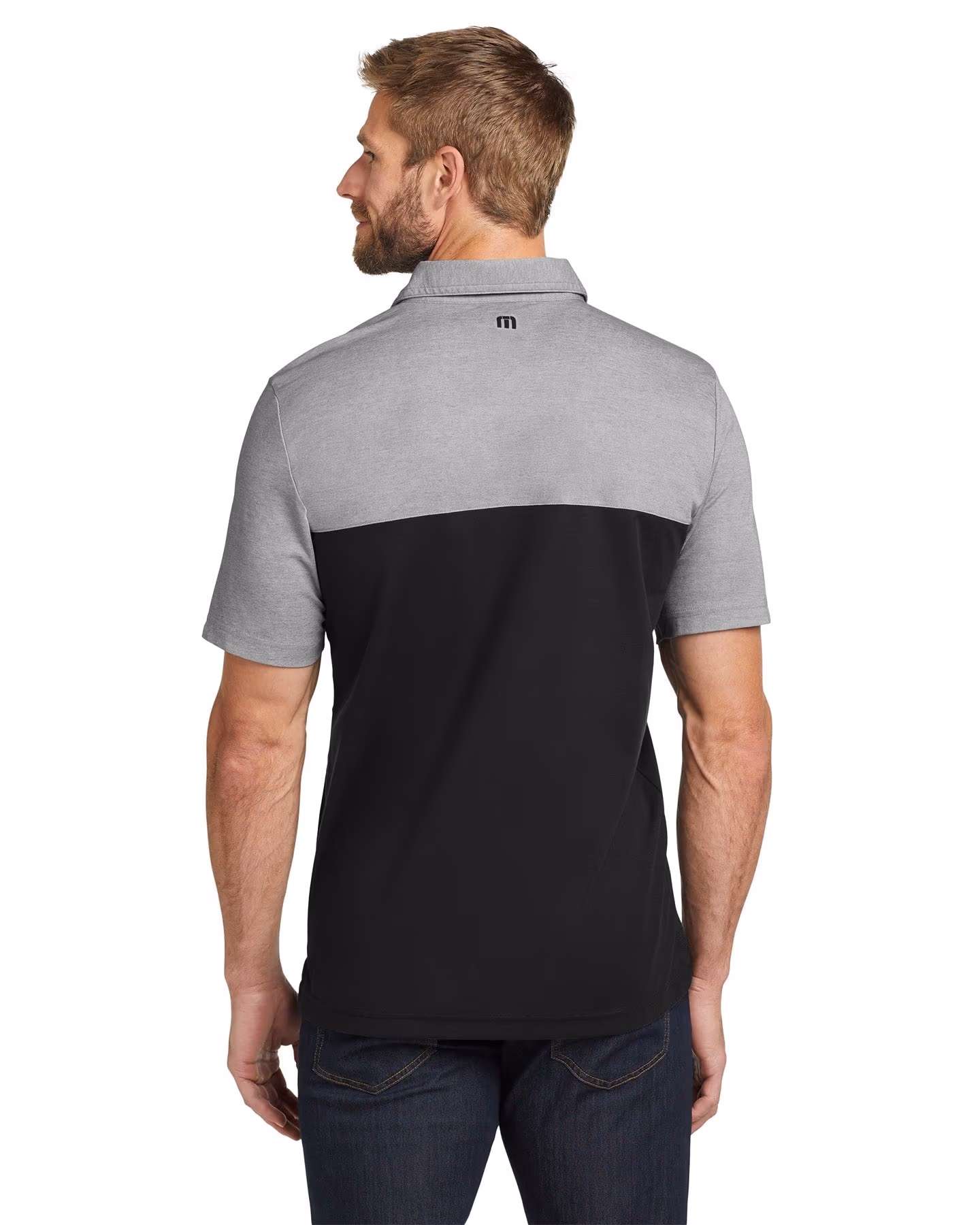 Custom TravisMathew Oceanside Blocked Polo, Black Heather/ Black