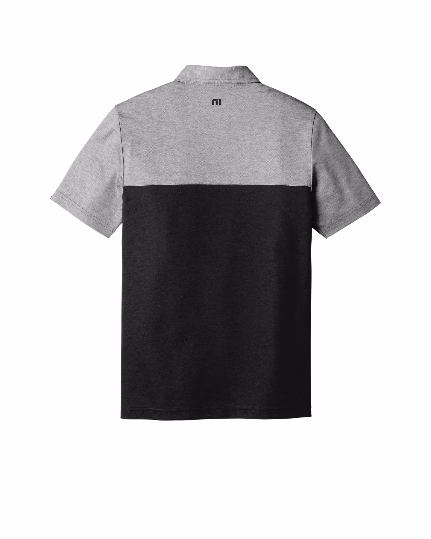 Custom TravisMathew Oceanside Blocked Polo, Black Heather/ Black, front view