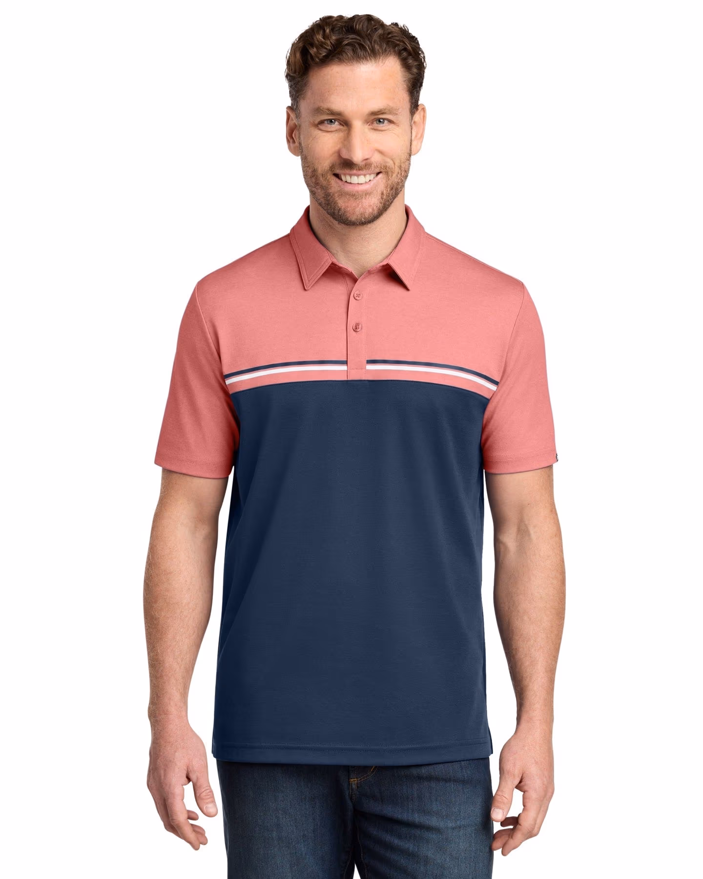 Custom TravisMathew Sunset Blocked Polo TM1MY401 - Cardinal Heather/ Blue Nights - 1