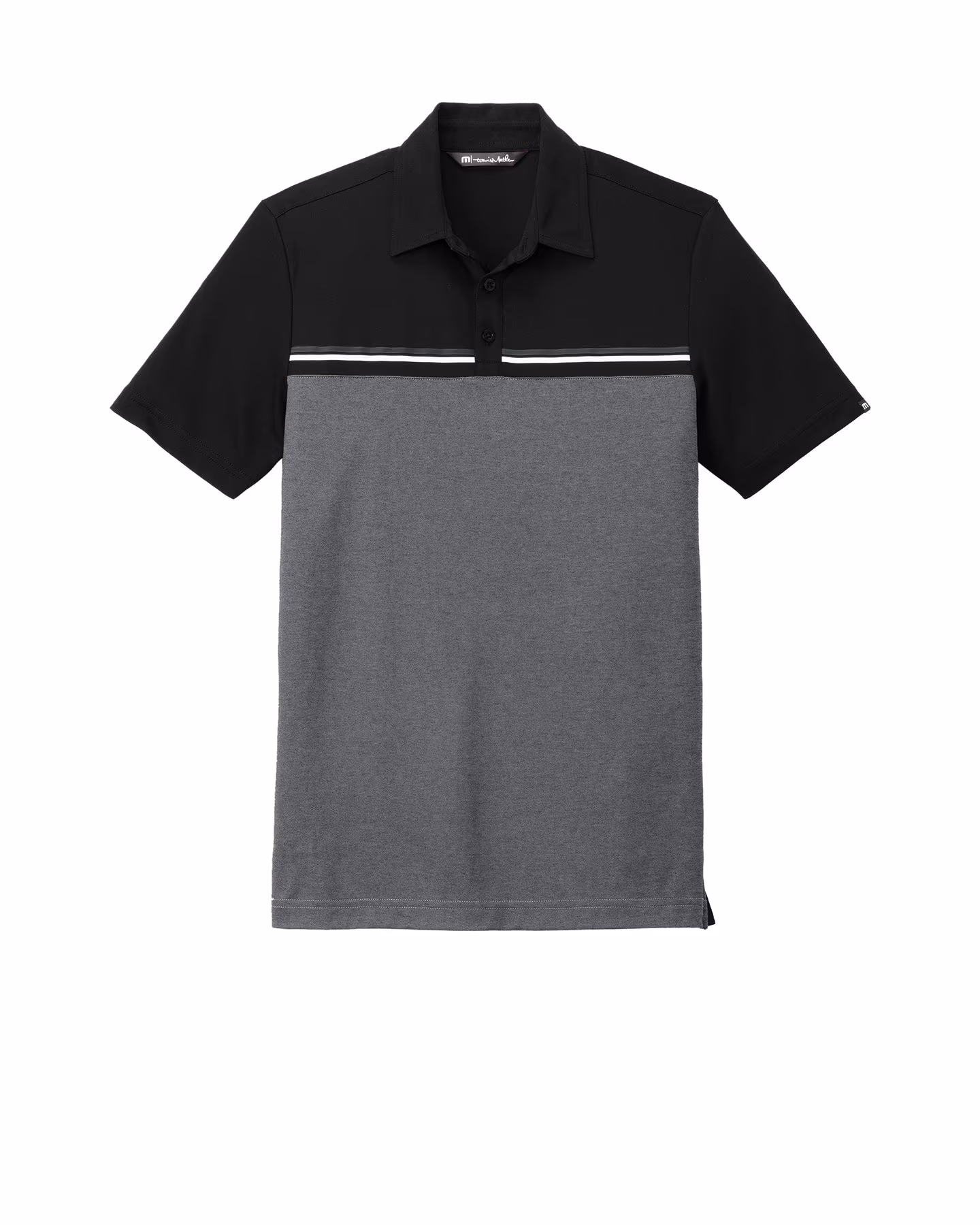 Custom TravisMathew Sunset Blocked Polo, Black/ Dark Grey Heather