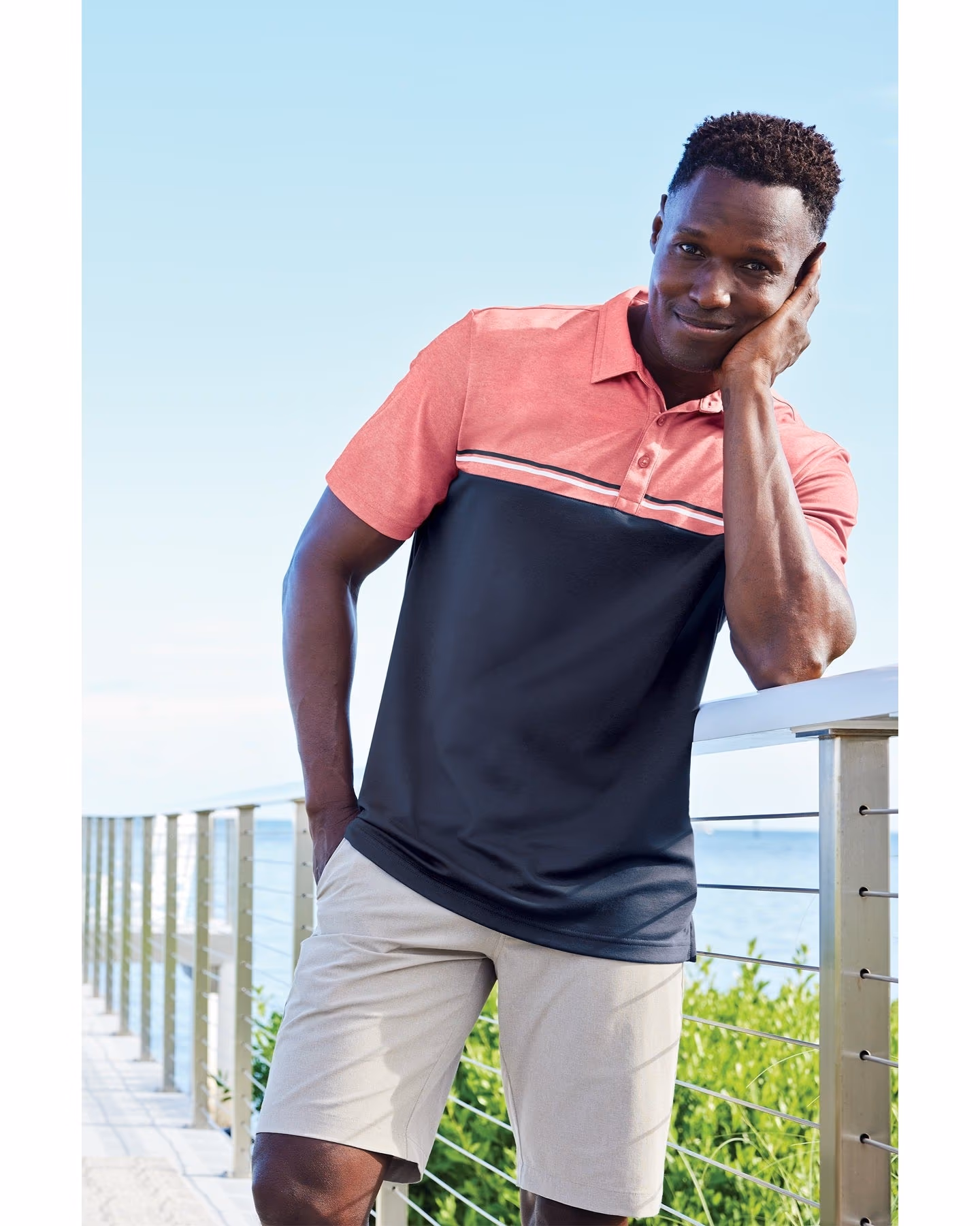Custom TravisMathew Sunset Blocked Polo, Black/ Dark Grey Heather